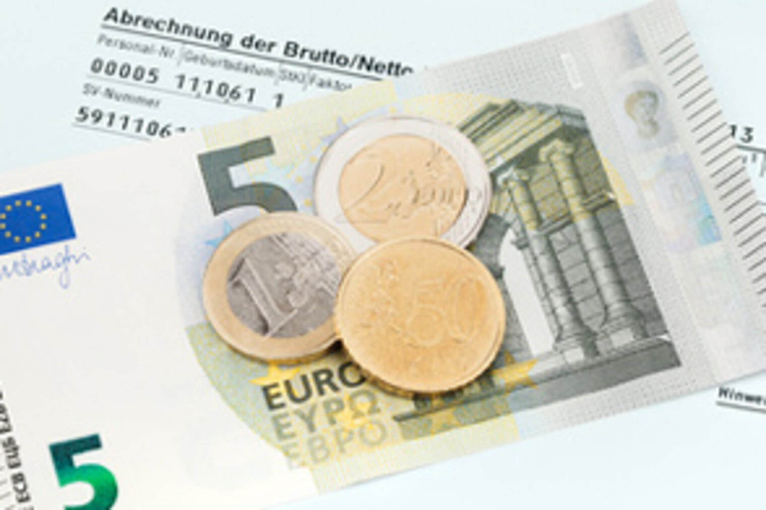 Abrechnung Euro Münzen Schein Brief Geld Brutto Netto