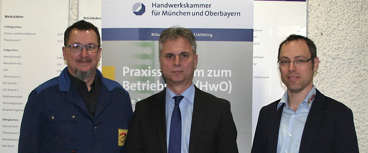 Gustav Goldschmidt (Ausbildungsmeister), Otto Breitenlohner (Dozent), Peter Müller (Innung Traunstein)