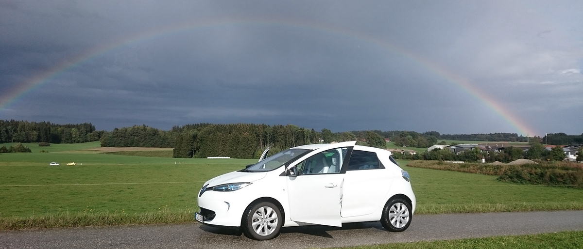 Auto Straße Wiese Natur Elektro Regenbogen Weg