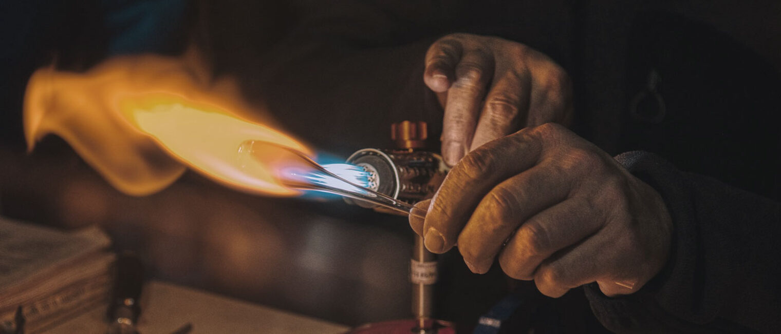 Feuer Glas Brenner Hand Werkstatt Heiß Flamme