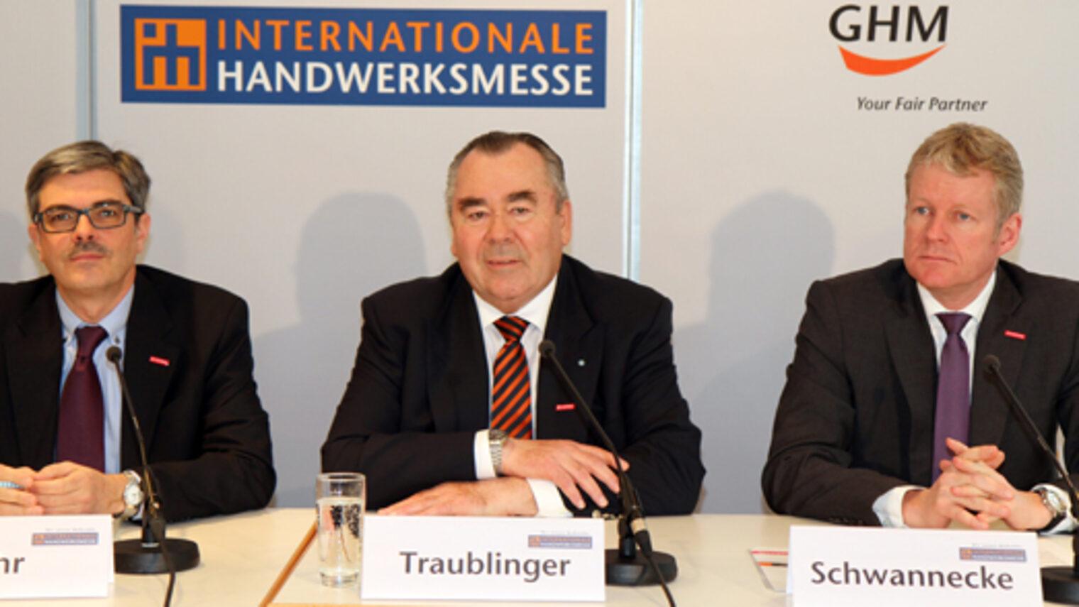 Dieter Dohr, Vorsitzender der Geschäftsführung der GHM, BHT-Präsident Heinrich Traublinger, MdL a. D. und ZDH-Generalsekretär Holger Schwannecke 